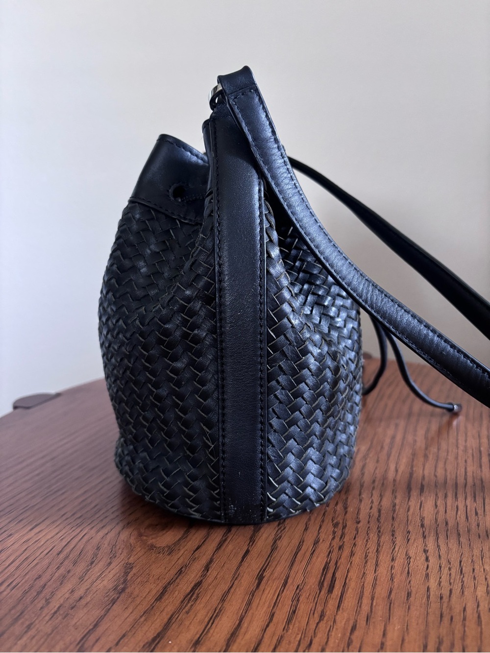 Ralph Lauren Woven Leather Drawstring Bucket Bag - Picture 8 of 13